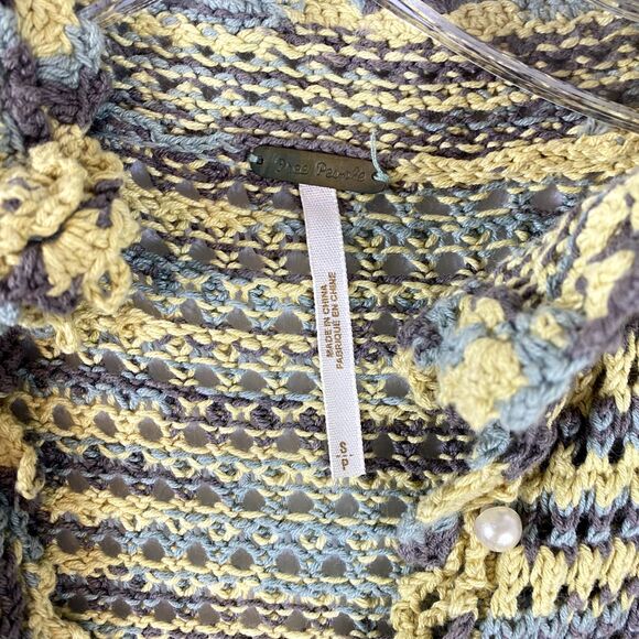 Free People Crochet Top  Sz S Open Knit Yellow Boho Gypsy Hippie - Picture 3 of 9